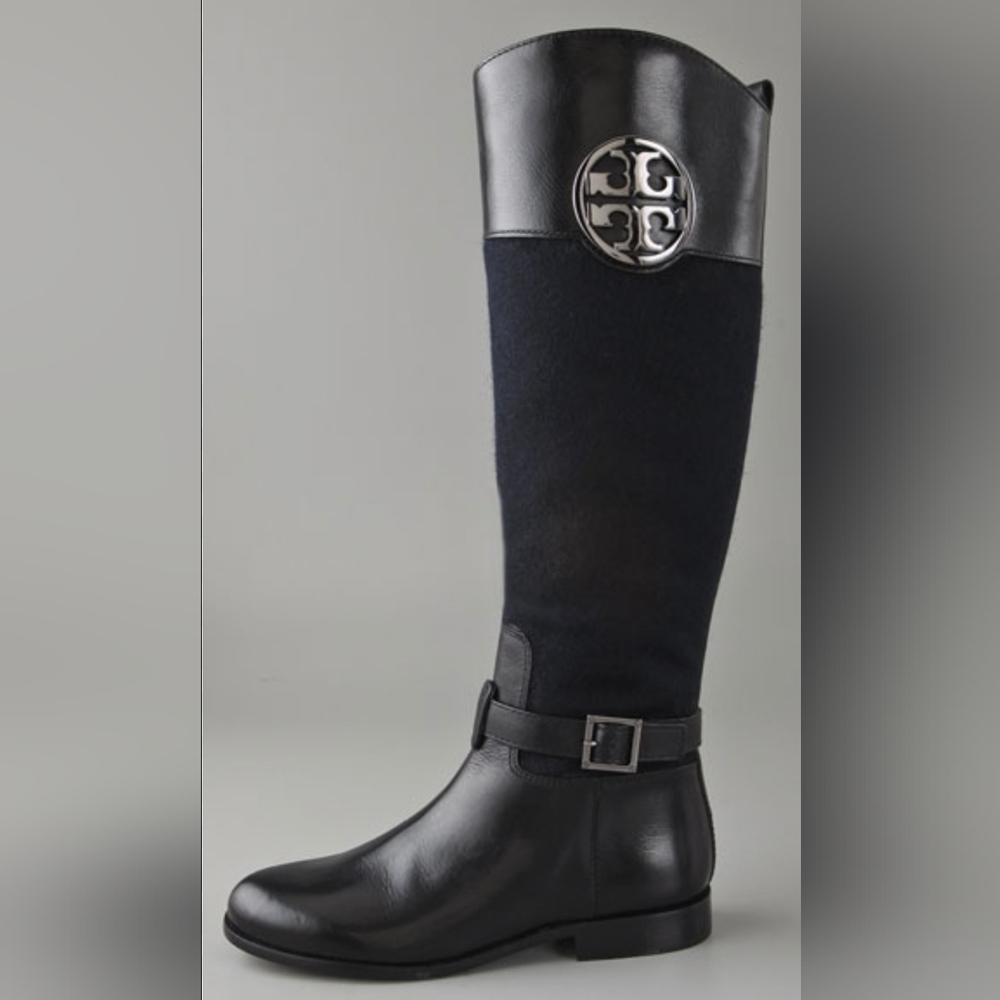 Tory Burch Blaire Designer Black Knee High Riding Leather Boots 5